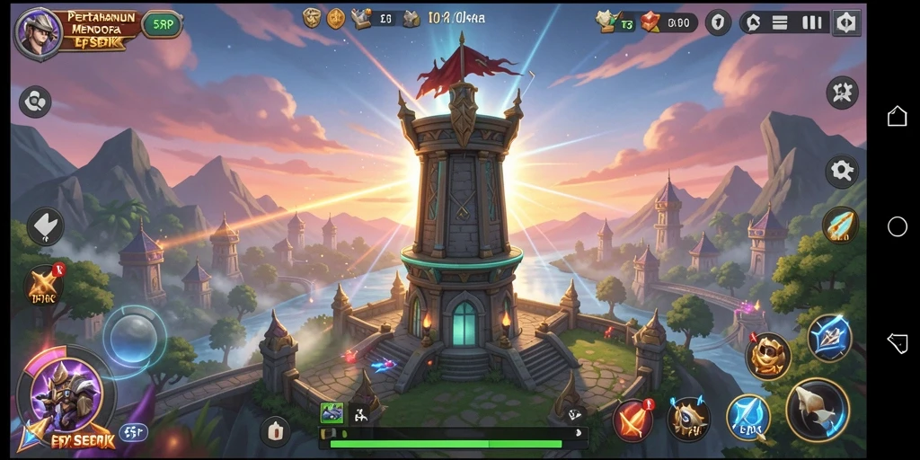 Tangkapan layar gameplay 55RP menunjukkan aksi menakjubkan dalam strategi tower defense.