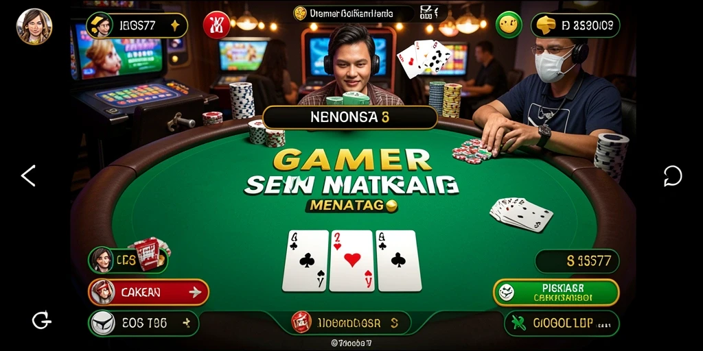 Tampilan gameplay yang seru dari EOS77 dengan suasana poker yang mendebarkan.