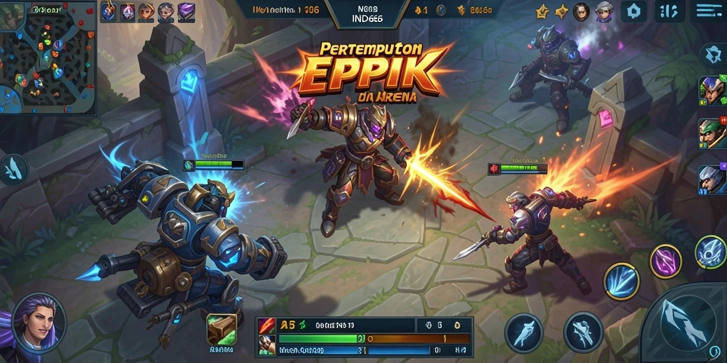 Menampilkan pertempuran seru dalam arena MOBA IND666.
