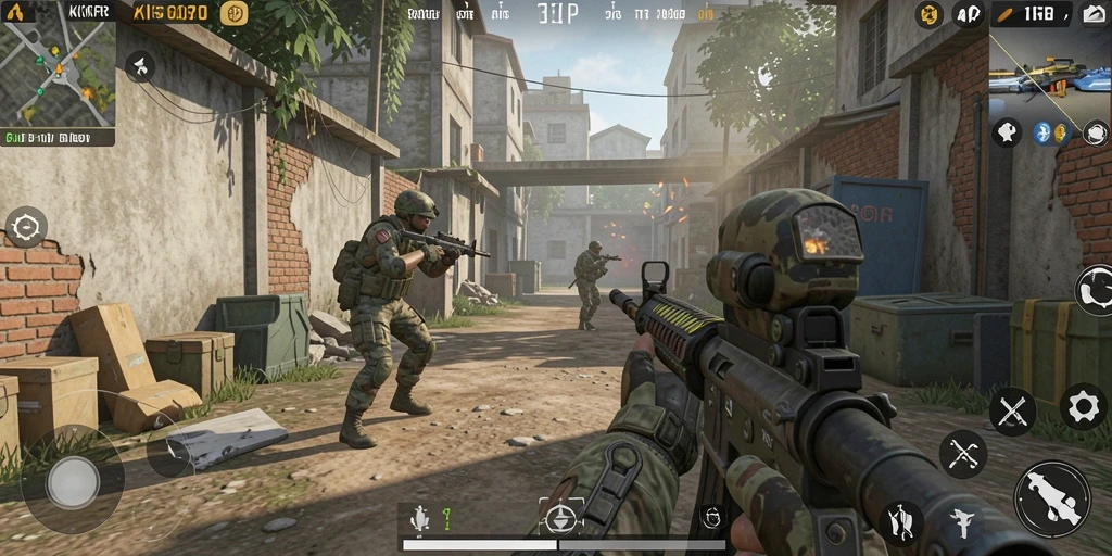 Screenshot menampilkan aksi seru dalam game FPS KKRP.