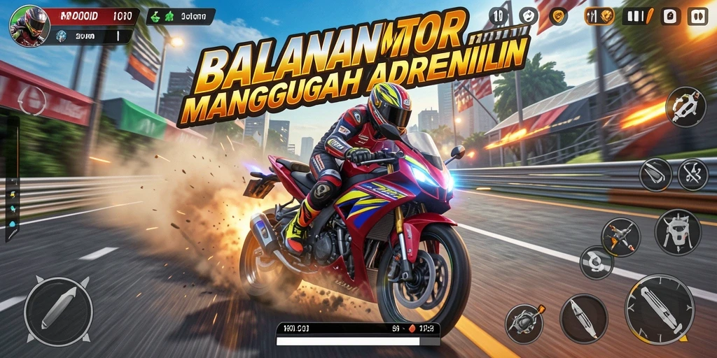Tampilan utama MPOID menunjukkan aksi balapan motor yang intens.