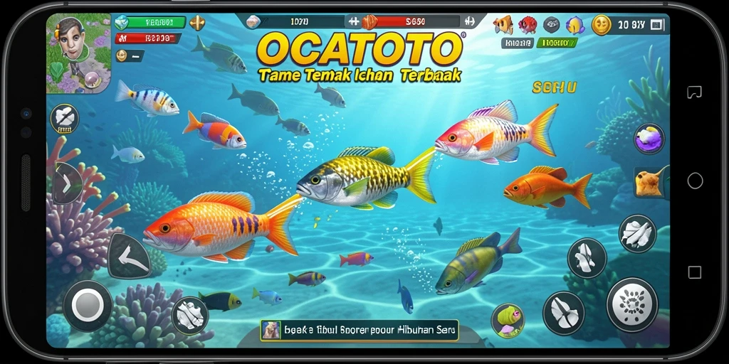 Tampilan menarik dalam gameplay OCATOTO yang menampilkan aksi tembak ikan.