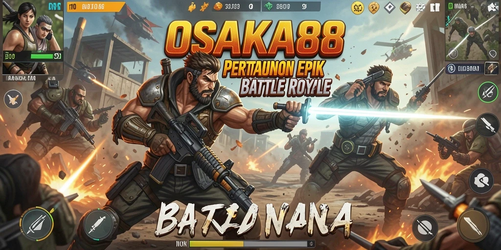 Gameplay OSAKA88 dengan pertarungan intens di arena Battle Royale.