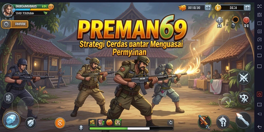 Tangkapan layar utama gameplay PREMAN69 yang memperlihatkan aksi strategi.