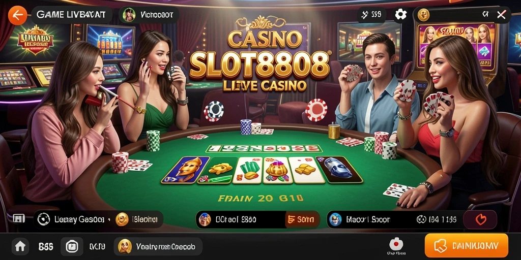 Tampilan menarik dari gameplay Live Casino SLOT8808 yang seru dan interaktif.