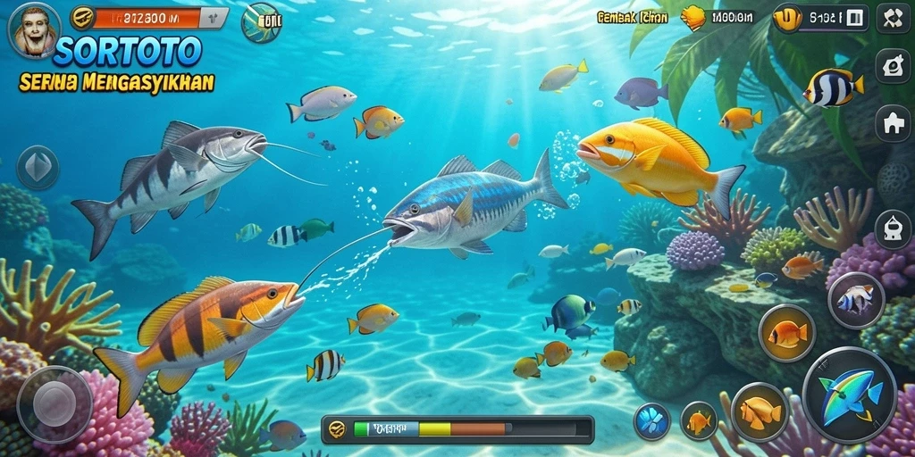 Gameplay seru dari SORTOTO menembak ikan di lautan.